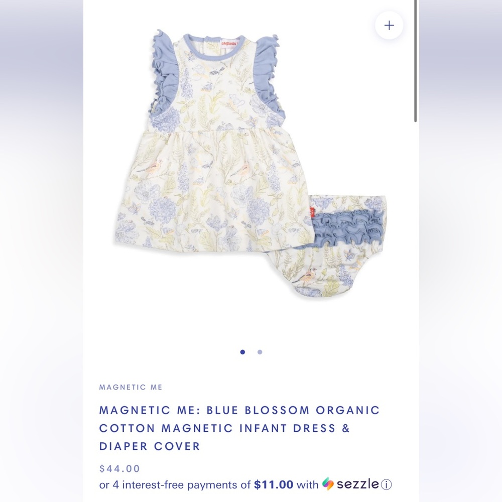 Magnetic Me Organic Cotton Dress and Ruffle Diaper Cover, 3-6 mos, blue blossom